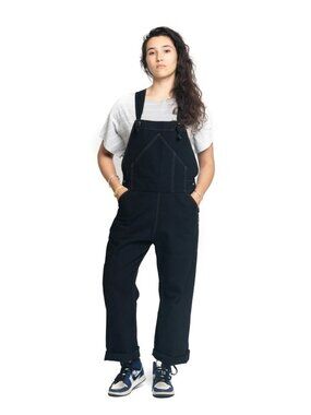 Utility Canvas Black Adjustable Tie Strap Cotton Overalls Women's Size Medium